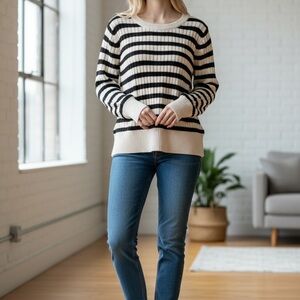 Striped Navy Blue and White Sweater